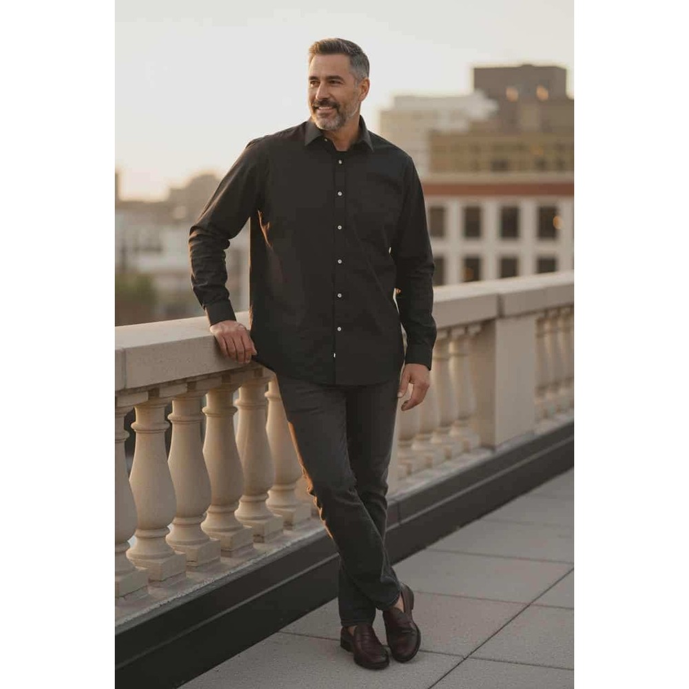 Oxford‎ Luxury Men's Black Shirt 2XL Designed in Italy Long Sleeve Button Down
